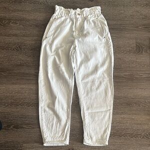 Zara High Rise Scrunch Paper Bag Waistband White Baggy Jeans